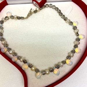 Silver with water pearl and yellow quartz necklace